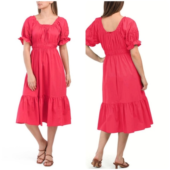 Nanette Lepore Dresses & Skirts - NWT Nanette Lepore Coral Puff Sleeve Midi Dress with Eyelet Detail Size 16